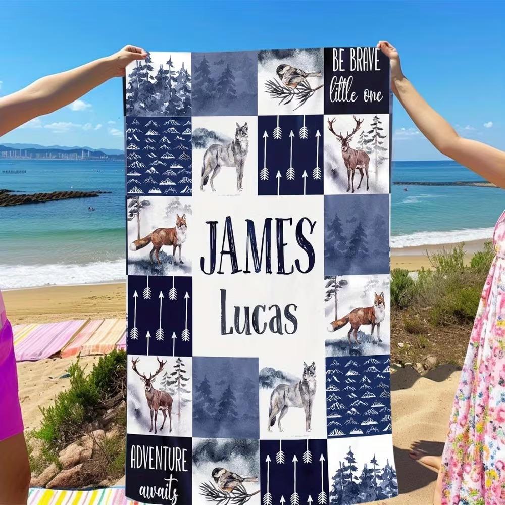 Wolf Pattern Beach Towel Oversized Thickened Water-Absorbing Quick-Drying Outdoor Travel Swimming Special Bath Towel 50x100