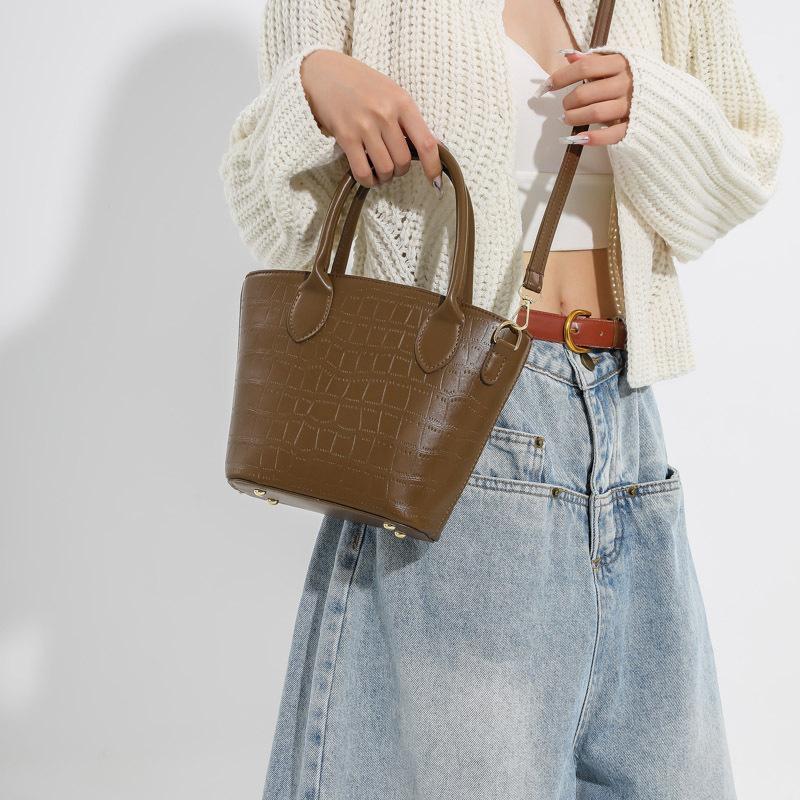 Fashion Trend Stone Pattern Large Capacity 2025 Autumn New Fashion Retro Casual One Shoulder Crossbody Bucket Women's Bag