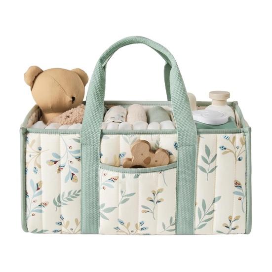 Cesta de Tecido Floral Acolchoada para Fraldas Cesto de Armazenamento Floral Porta-Fraldas Floral para Bebê com Alças e Divisórias Removíveis para Quarto de Bebê Carro Quarto Armazenamento