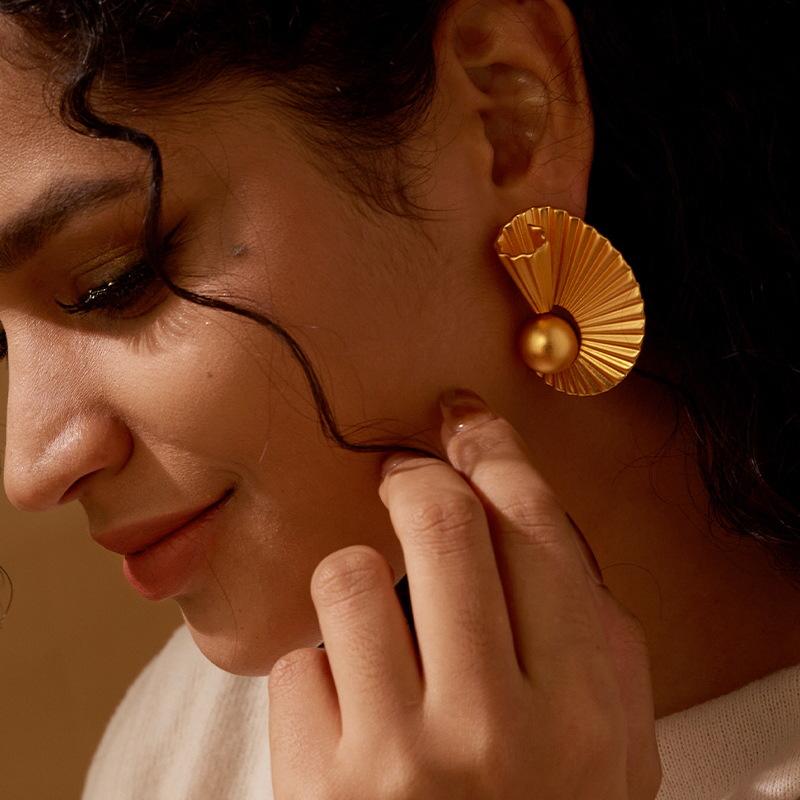 Premium niche design fan earrings brass material premium simple earrings retro ethnic style earrings