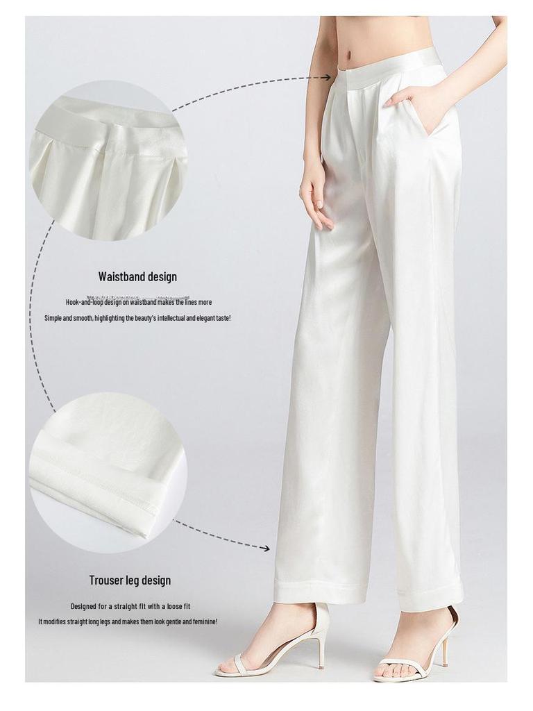 2025 Women's Mulberry Silk Wide-Leg Pants: Loose, White, Straight, Large Size, Casual Spring/Summer Wear