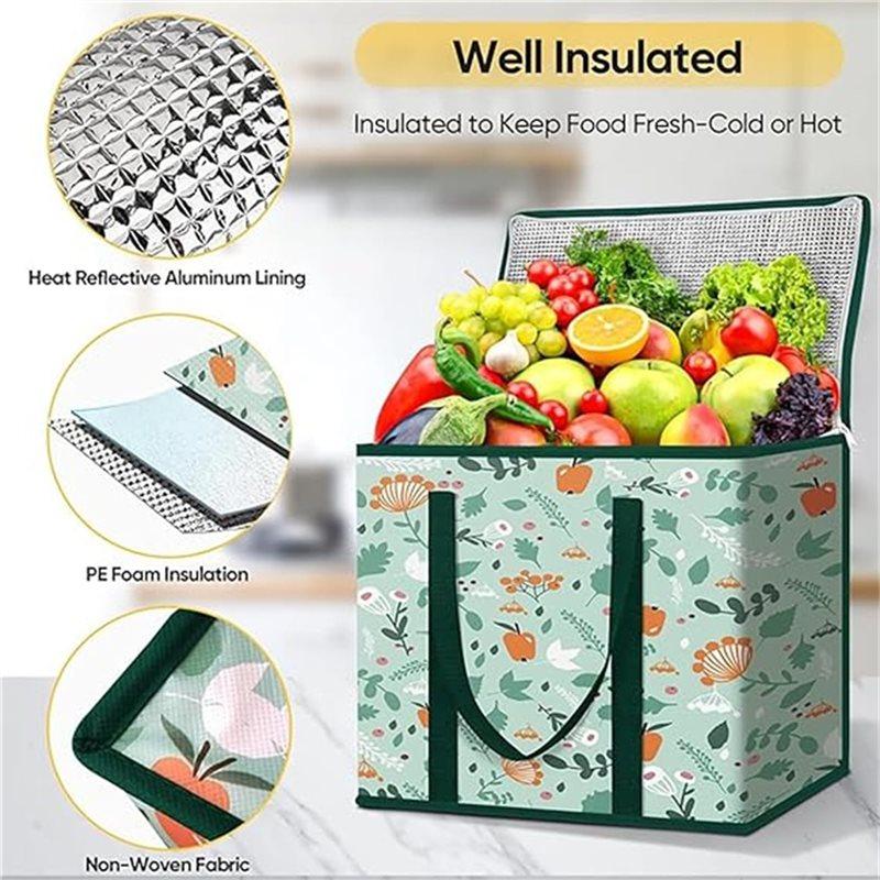 Reusable Grocery Bags, Large Capacity Non-Woven Foldable Picnic Bag, Reinforced Bottom With Handles, Grocery Bags