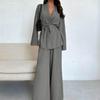 Women's V Neck Long Sleeve Top and Wide Leg Pants Two Piece Set Loose Casual Autumn Outfit