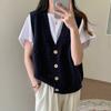 Women's V-neck Jacquard Sleeveless Vest Sweater Spring and Autumn Retro Knitted Cardigan