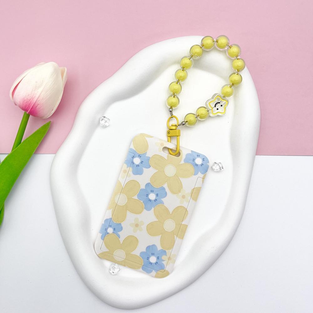 Sweet Floral Card Protective Sleeve Neck Strap Lanyard Card Holder Cute Card Case  ID/Bus/Bank Card