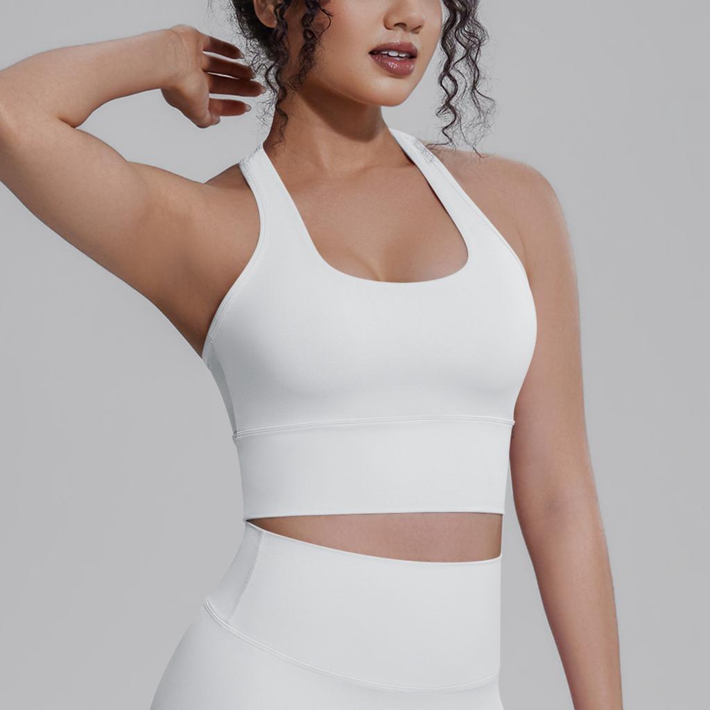 Solid Color Racer Shape Back Tight Breathable Sports Bra Running Fitness Yoga Wear Vest Top For Women