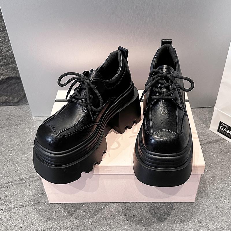 Fashion 10CM Heels Women's High Platform Leather Shoes New 2025 Autumn Chunky Sneakers Female Lace-up Loafers Walking Shoes Woman