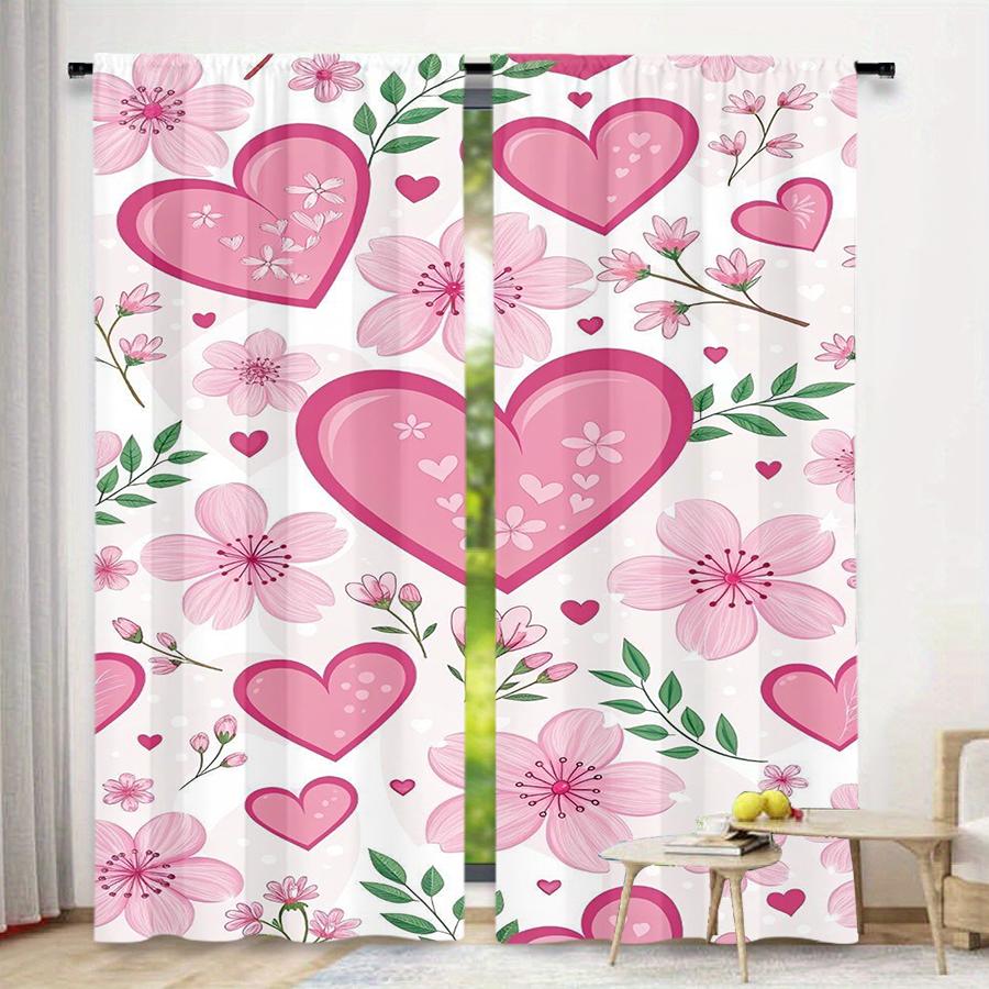 

2 Pack Pink Cherry Blossom Heart Curtains, Romantic Floral Design, Flat Print, Light Filtering Fabric, Suitable for Bedroom 24x59in(60x150CM)x2&Rod Pocket