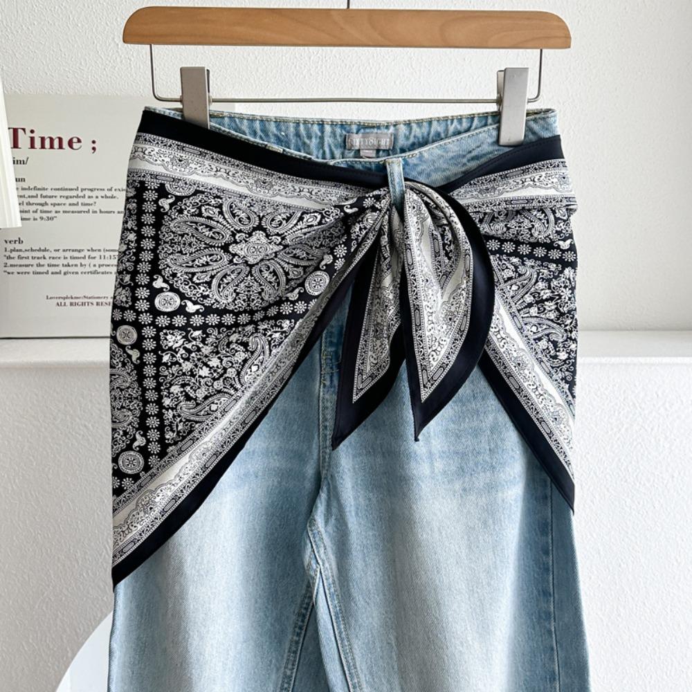 Satinseide Schal Ethnischer Stil Literarischer Stil Dreieckiger Taillenschal Gürtel Vielseitiges Accessoire Jeans Taillenaccessoire Taillenaccessoire