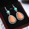Huajie Retro Ethnic Style Pendant Earrings Colorful Inlaid Stone for Women Water Droplets Earrings  Trend