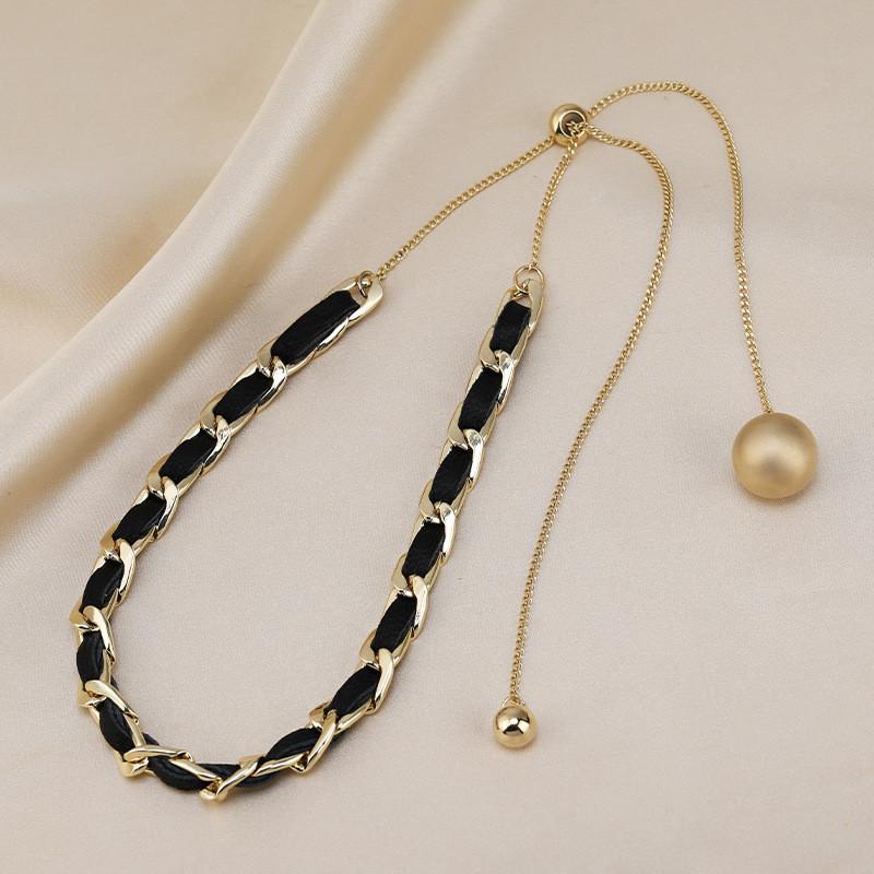 Unique Handmade Black Woven Chain Necklace With Elegant Pearl Details Perfect For Every Occasion