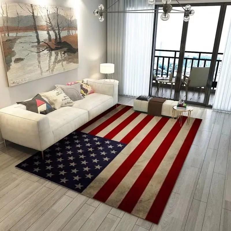 American Flag Star Stripe Outdoor Carpet Anti Slip Washable Floor Rug for Patio Living Room Home Decor
