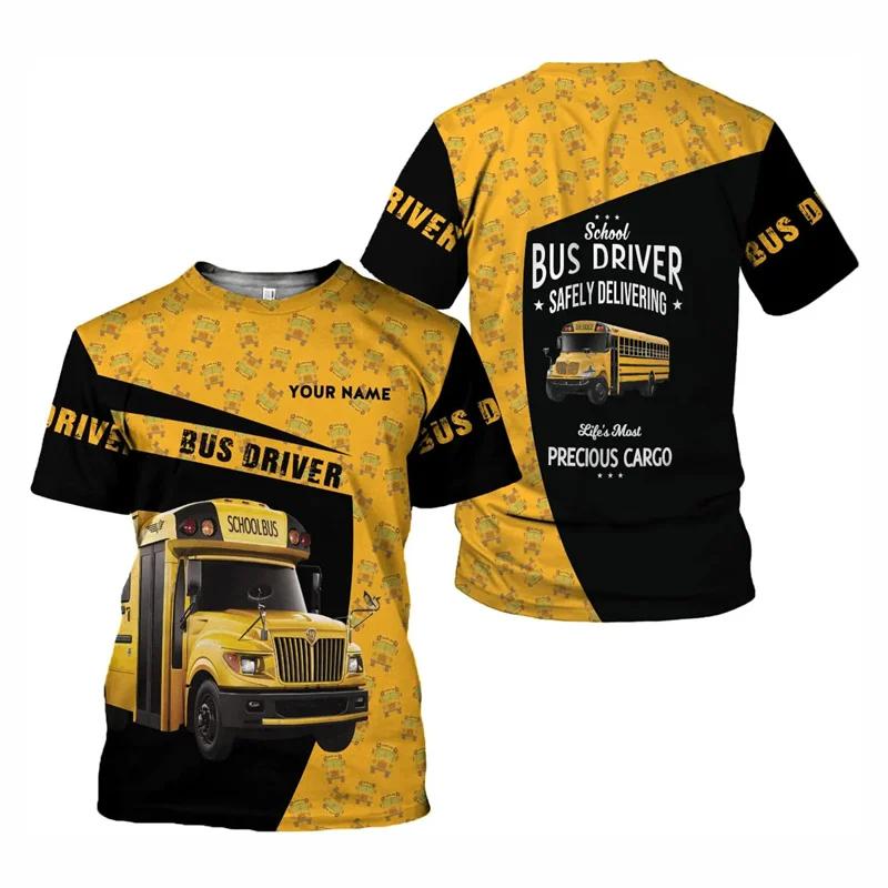 Fun Role Playing School Bus Driver Men's 3D Printed Custom Name T-shirt Daily Casual Large Loose Round Neck Short Sleeve Shirt