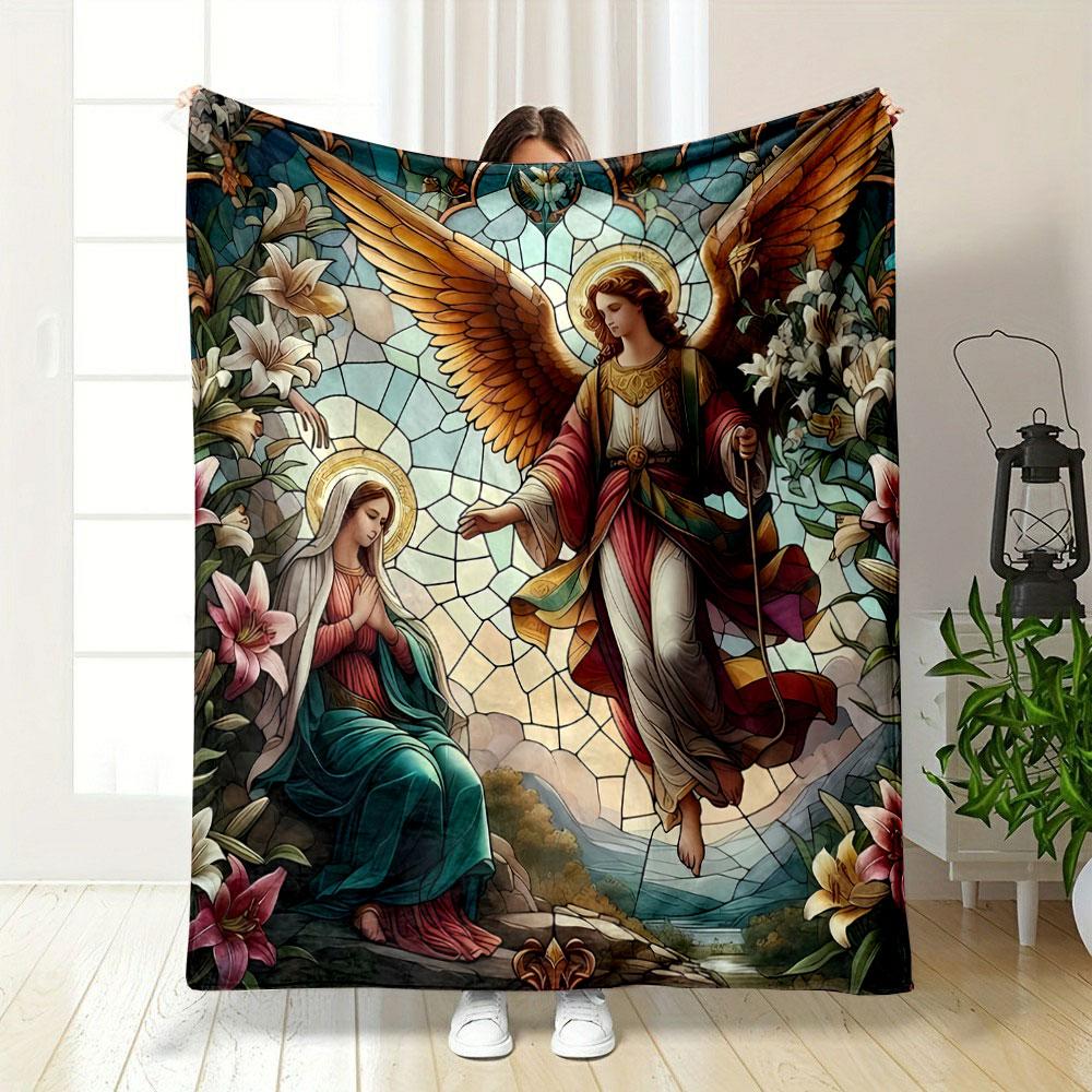 Annunciation Scene Tapestry Blanket Printed Blanket for Living Room Bed Couch lunch break Soft Cozy Blanket for Friend's festival Gift