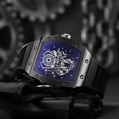 Hollow Barrel Quartz Men's Silicone Sports & Business Calendar Watch