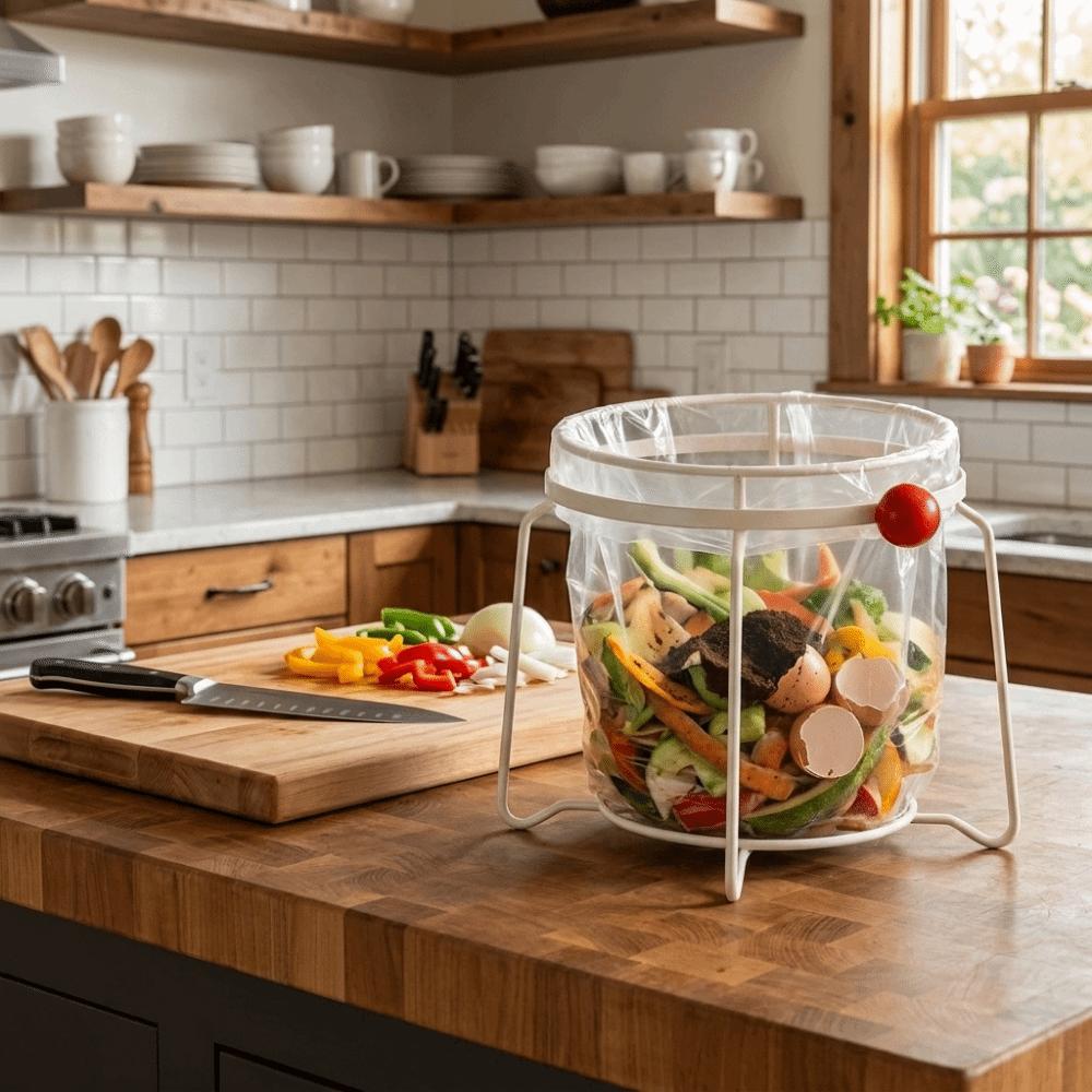 Wide Opening Trash Bag Holder Stainless Steel Sink Garbage Organizer Trash Bag Support Countertop