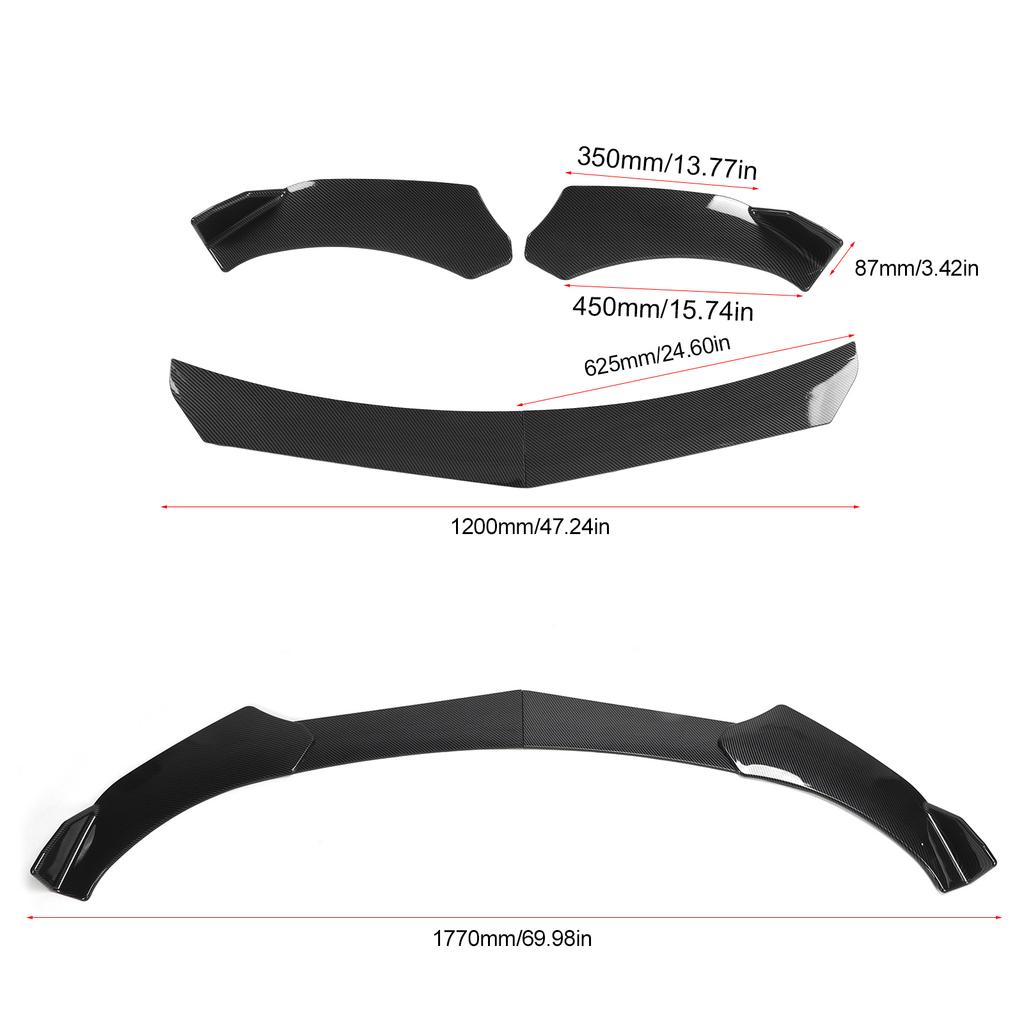 Front Bumper Lip Spoiler 4 Parts Form Universal Modification Aggressive Decoration