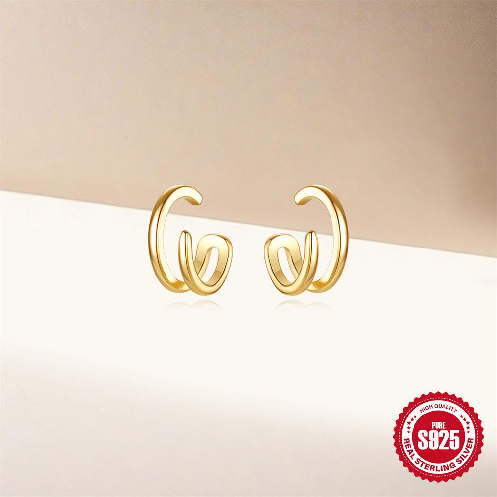 Gold Points Left And Right 18K Gold S925 Sterling Silver Simple Multi-Layer Lines Popular Ear Bone Clips Without Ear Piercings