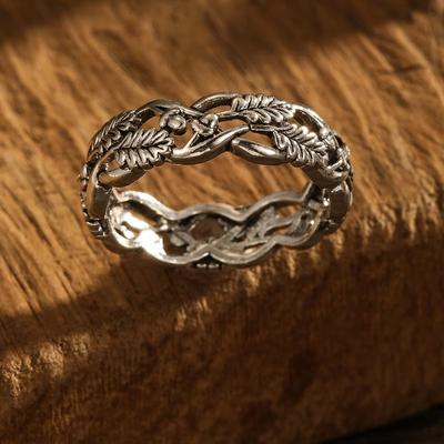 Huajie Women's Irregular Leaves Entwined Shape Elegant Rings Ancient Silver Color Classic New Ring  Trend Tide