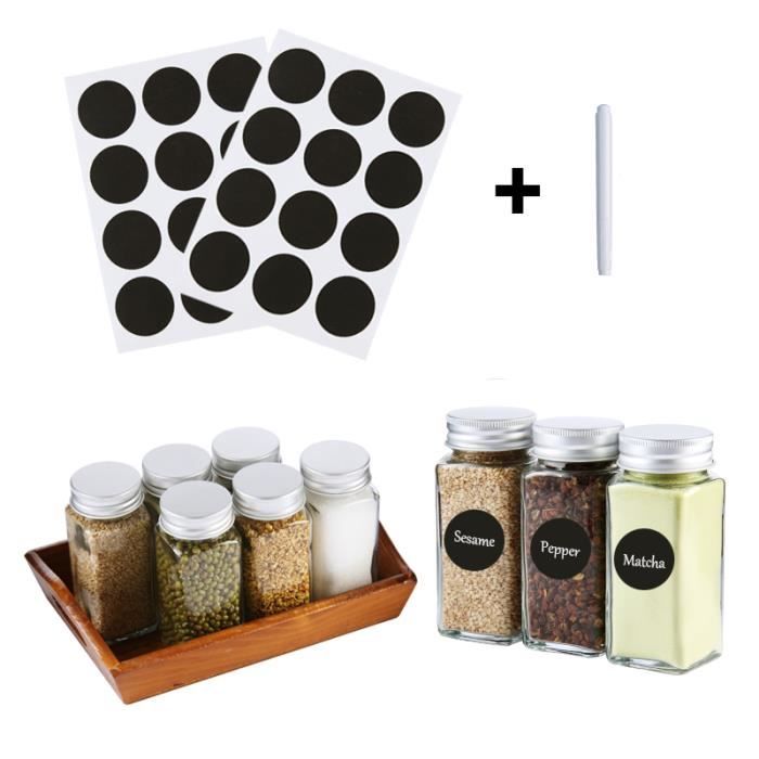Pot à épices - Set de 24 - Verre - Couvercles hermétiques - Étiquettes incluses - Brosse et entonnoir