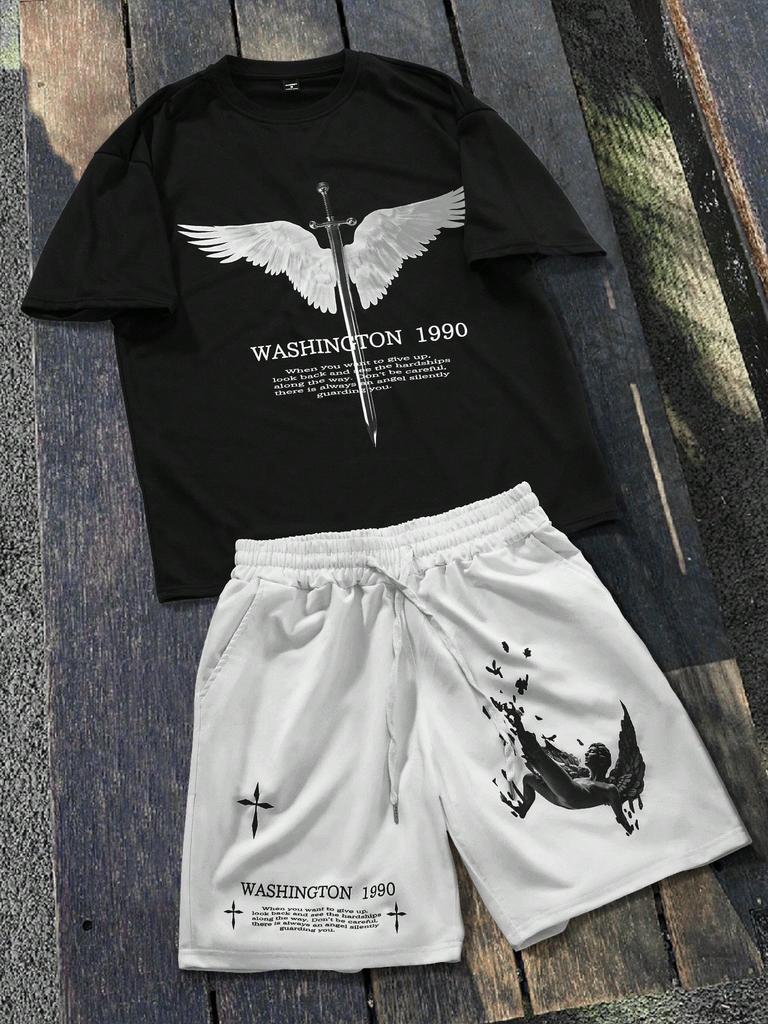 2026 Summer New Unisex Short-Sleeved Shorts Set with 3D Wings Pattern Print for Street Casual Fashion Comfortable and Soft