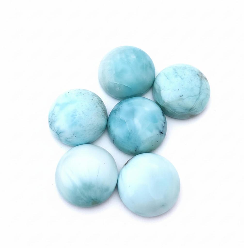 Natural Larimar Round Shape Gemstones - Flat Back Cabochons A Grade for Making Custom Jewelry