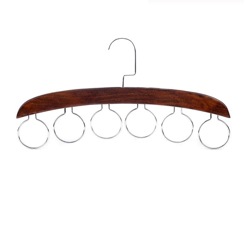 

1 шт. деревянная вешалка для шарфов, 6 колец, металлические органайзеры для галстуков, экономящая место вешалка для шарфов для использования в шкафу отеля 1PCS