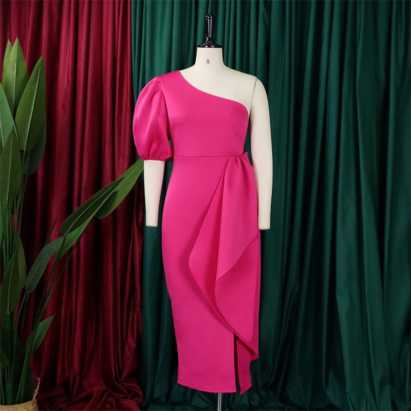 

Sexy Clothing Diagonal Women s Collar Split Dress Fashion Ruffled Dress