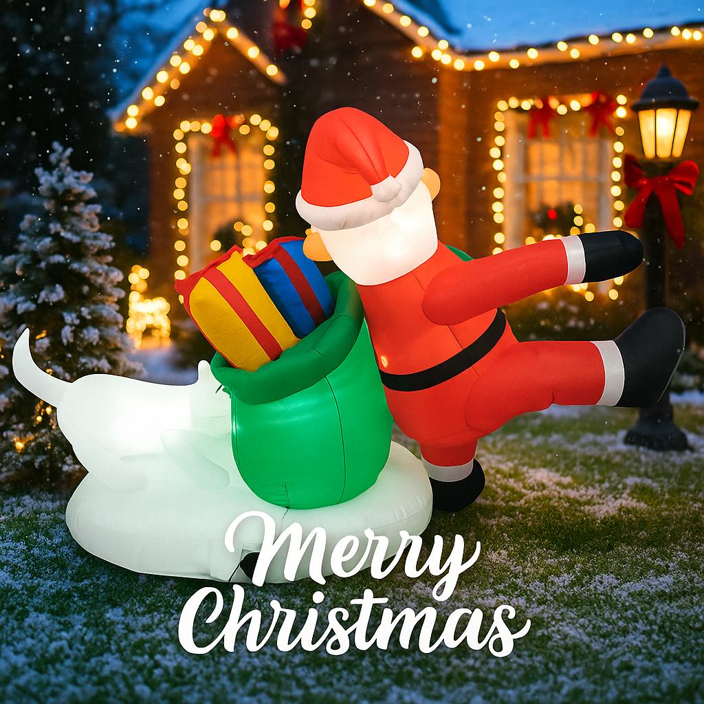 6.8FT Xmas Holiday Inflatable Yard Decoration Santa Gift Bag Polar Bear LED Christma Decor Toy Supplies Home Decor Ornament Gift