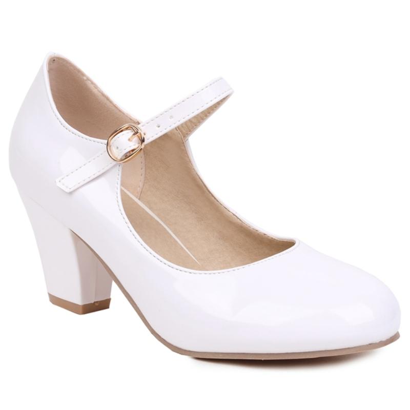 Women's Block High Heels Pumps Big Size 45 Lolita Mary Jane Shoes Elegant Black Red Pink Blue Heeled Office Wedding Shoes Ladies