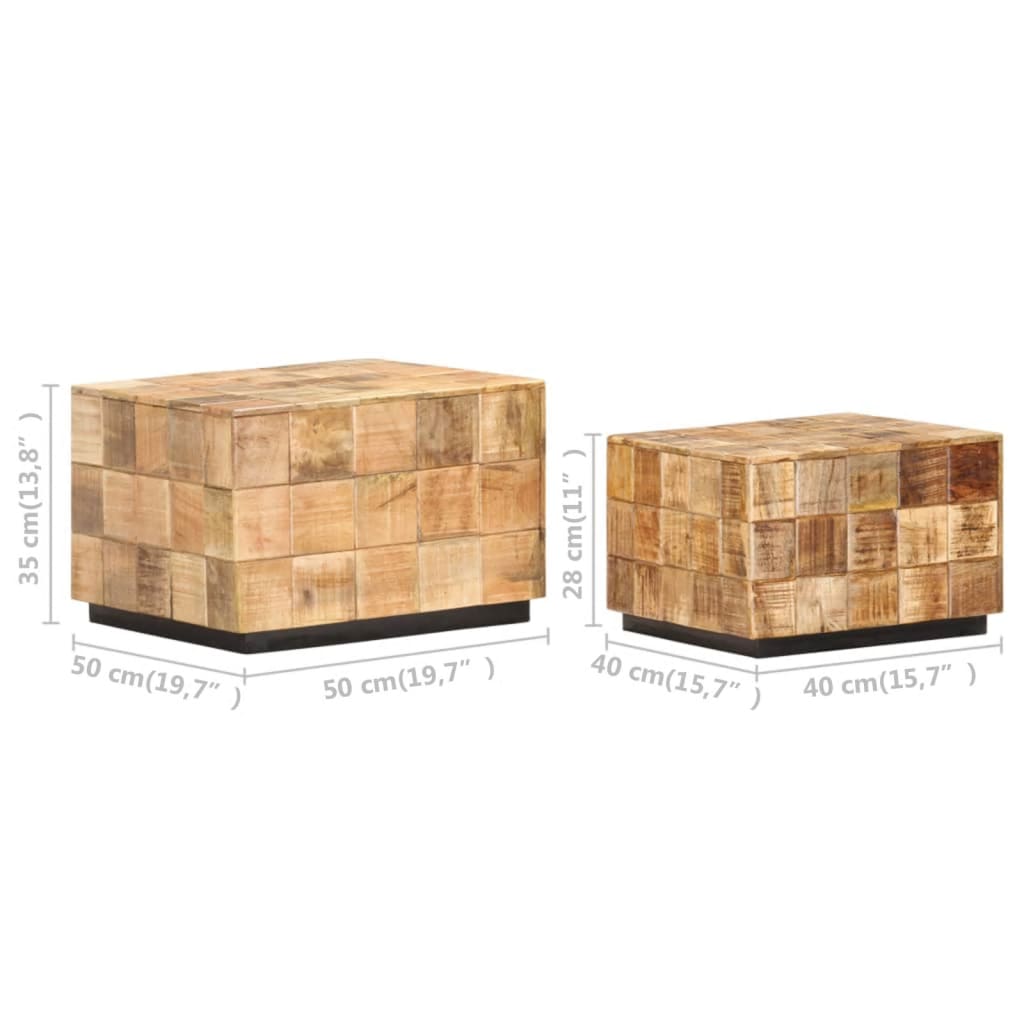 Coffee Tables Set of 2 Block Design Rough Solid Mango Wood