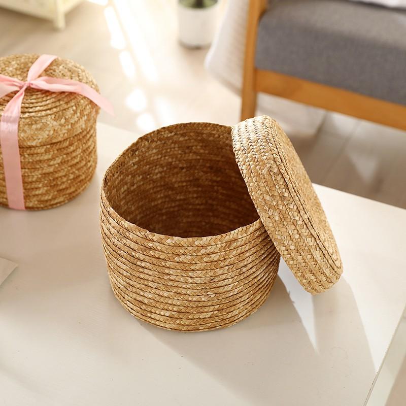 Woven Wheat Straw Storage Basket Set Wedding Favors Baby Shower Home Organization