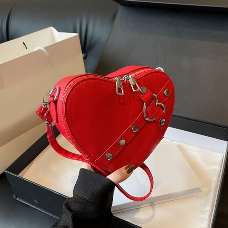 2024 Shoulder Bags Heart Shape Rivet Crossbody Bag Leather Phone Bag for Girl Women