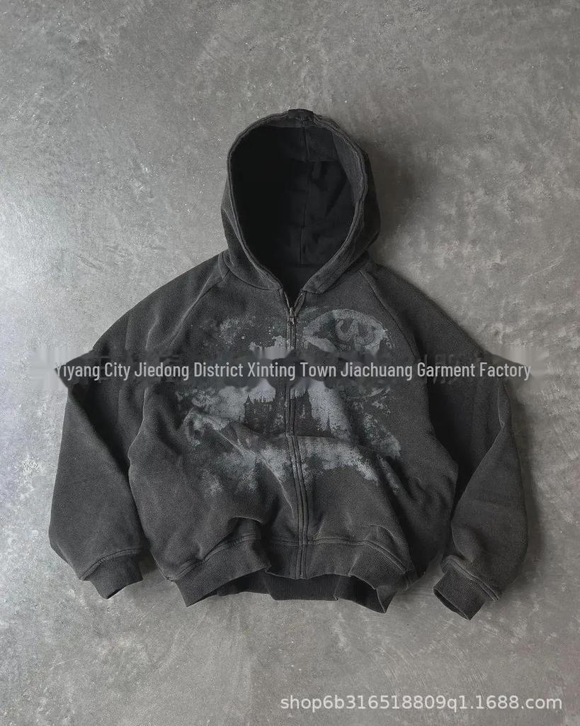 "Unisex Skelett Zip-Up Strickjacke Hoodie – Amerikanischer Retro-Druck"