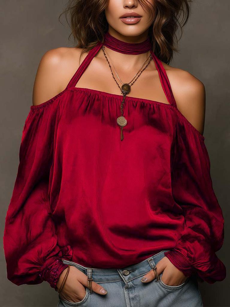 Top alla moda da donna con spalle scoperte in raso opaco, europeo e americano, 2026