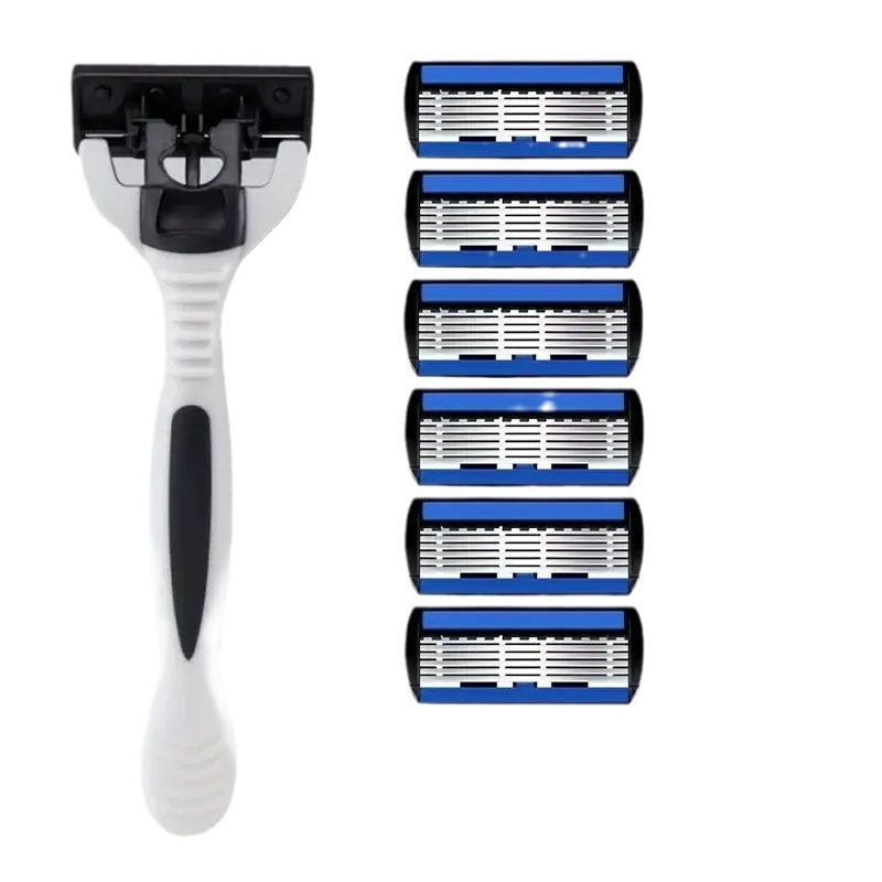6-Layer Manual Razor with Stainless Steel Blade for Men - Includes Portable Stand