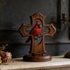 Red Bird Crucifix Figurine Handcrafted Resin Tabletop Ornament with Crimson Color And Olive Branch Design Religious Christian Gifts for Women Men