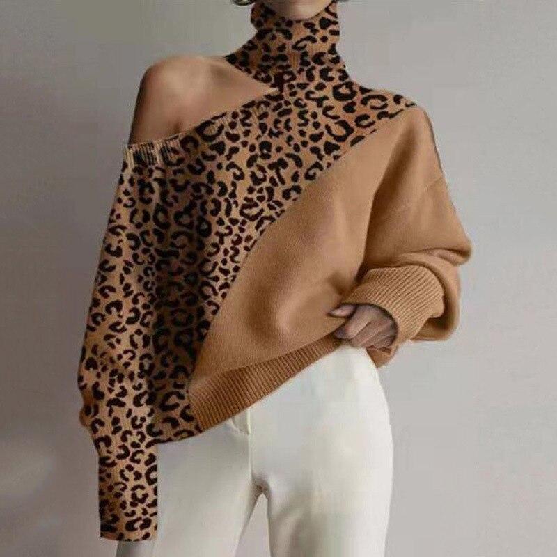 Toamnă și Iarnă Sexy Top cu Guler Înalt Pulover cu Umerii Descoperiți Modă Temperament Pulover Mânecă Lungă Pulover Îmbrăcăminte Femei