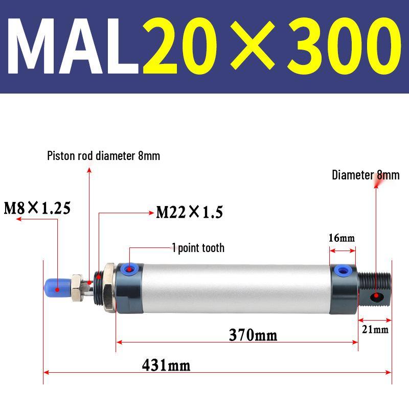 Mini Aluminum Alloy Pneumatic Cylinder - Round, Sizes 16/20/25/32/40 x 25/50/75/100/200
