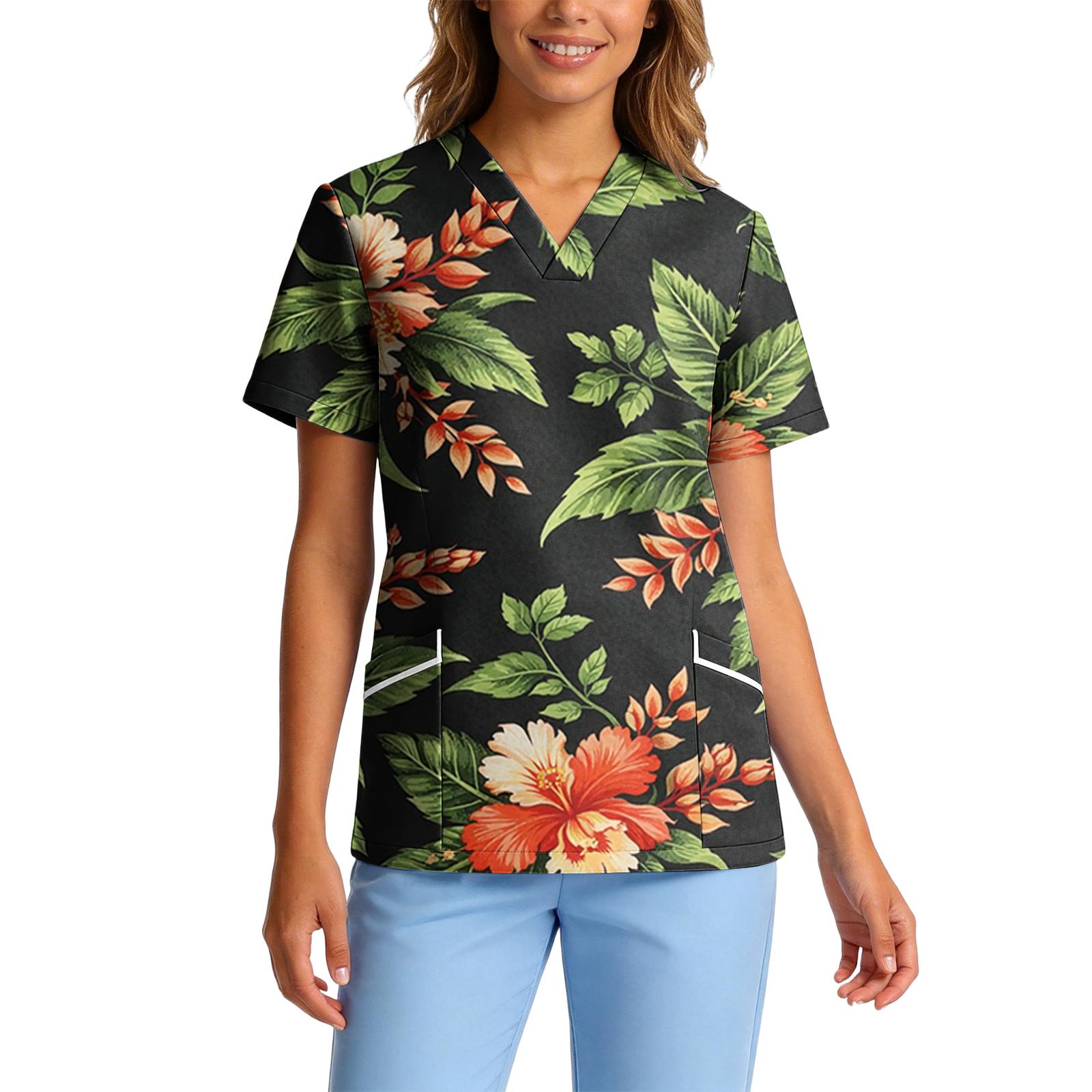 Womens Short Sleeve Blouses V Neck Tree Print Short Sleeve Blouses for Women Summer Womens Short Sleeve Shirts M