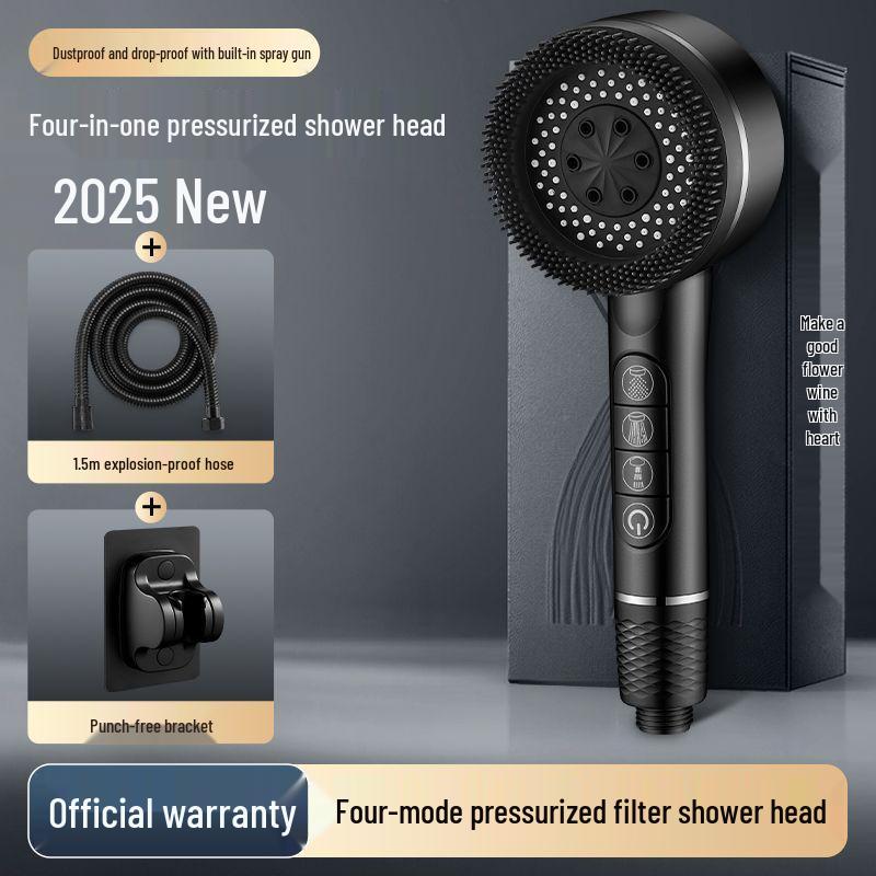 Cross-border Shower Head Set with Powerful Booster and Piano Button Filter