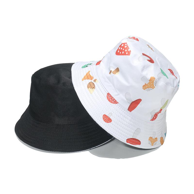 Neue Unisex Baumwoll-Eimerhüte Damen Niedlicher Pilz-Print Fischerhüte Breiter Rand Faltbarer Sonnenschutz Panama-Hut Strand Sonnenhut