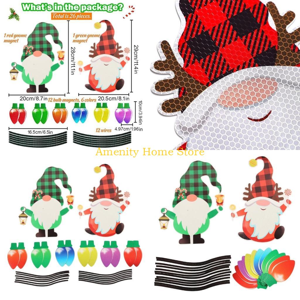 F26C 26pcs Reflective Christmas Car Magnets Set Holiday Gnomes Lights Bulb Sticker Reflective Magnet Wire Garage Refrigerator China Mainland