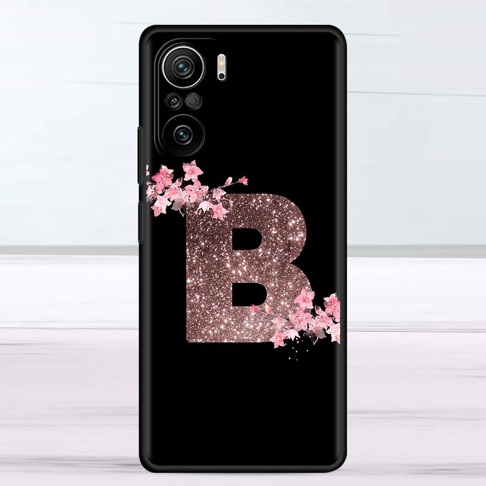 Husă inițială de modă cu litere de flori roz pentru Xiaomi Redmi Note 11 10 Pro 12 9S 9 8 9C 9A K40 10C 8T 9T carcasa de telefon din silicon