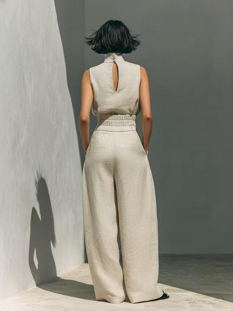 Set Casual Donna Cotone Lino Senza Maniche Pantaloni Lunghi Europeo & Americano Primavera/Estate 2026