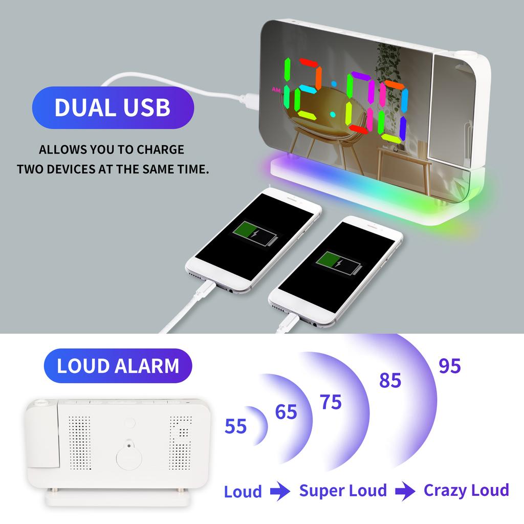 RGB Renkli LED Elektronik Saat Renkli Gece Lambası Çalar Saat Ev Dekorasyonu Projeksiyon Saati