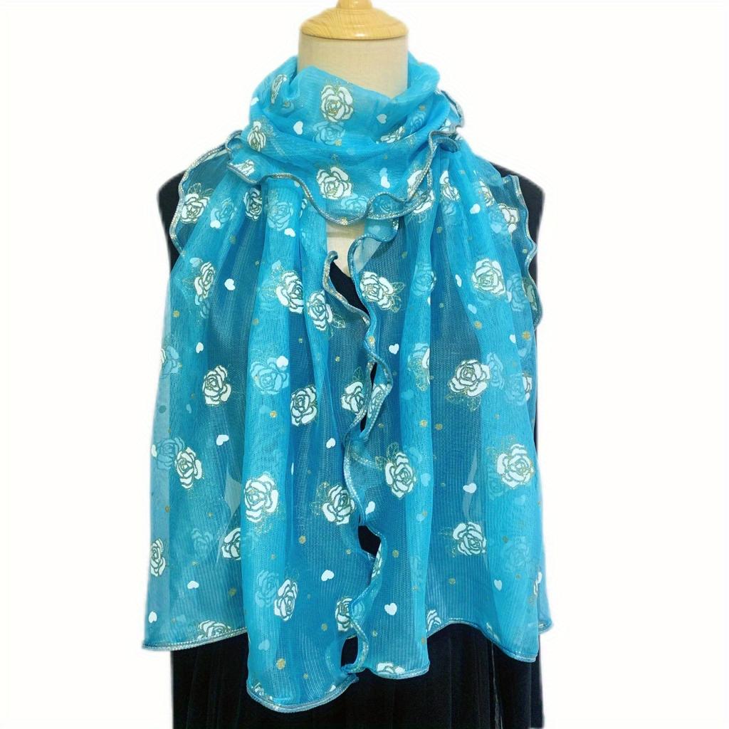 1PCS New Elegant Flower Embroidered Scarf - Breathable Windproof Shawl, Multi Functional Protection for Travel and Outdoor Use