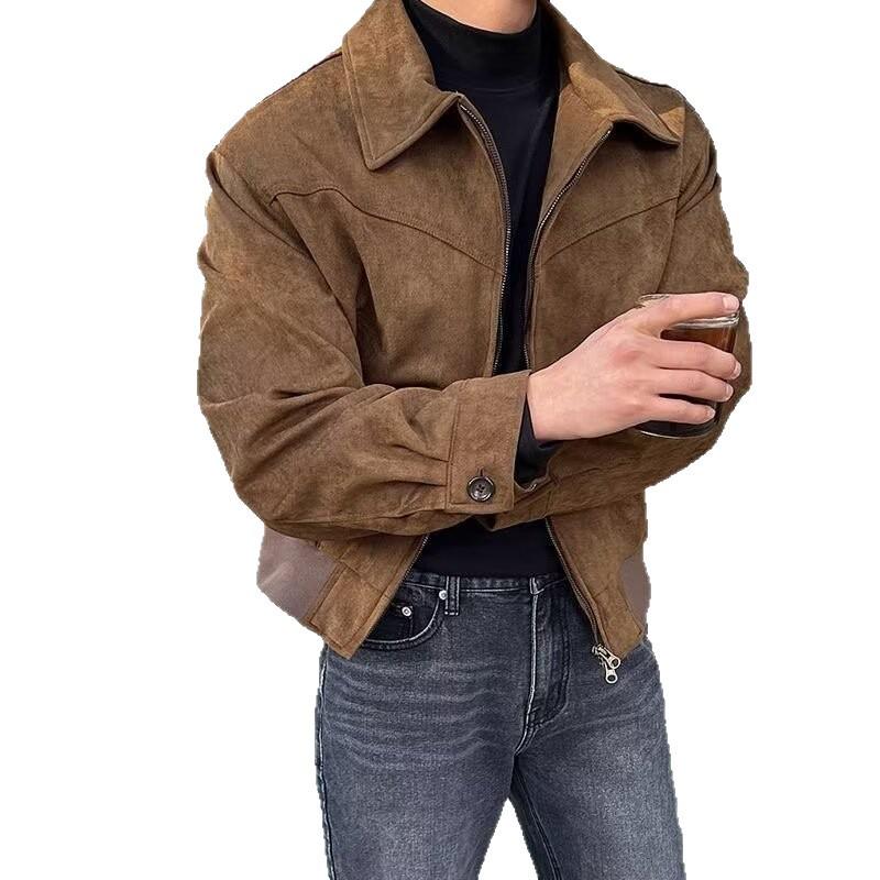 Men's Retro Suede Lapel Jacket - Stylish Autumn/Winter Zipper Coat