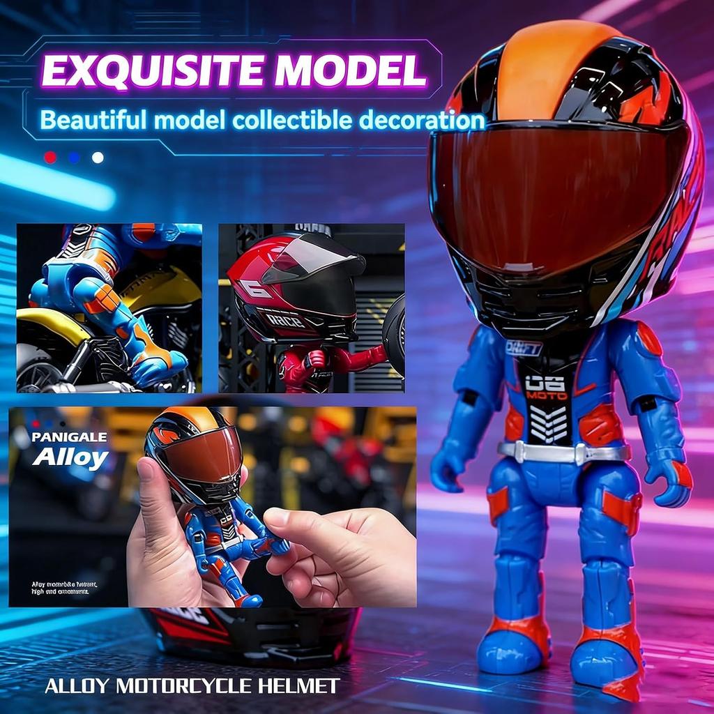 Mini Moto Helmet Heroes Transforming Ornaments with Hidden Racers Inside, Motorcycle Helmet Action Figure with 360-Degree Articulated Joints