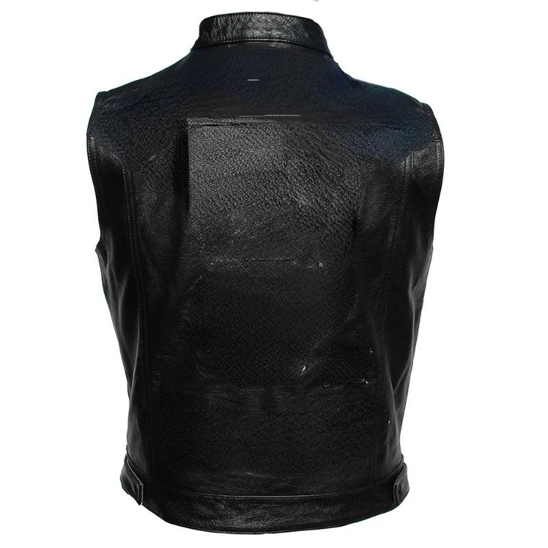Chinese Size Motorcycle Vest Men Leather Sleeveless Jacket Real Cowhide Leather Club Riding Biker Vests M008